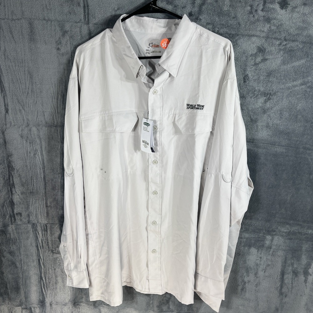 World Wide Sportsman Fishing Shirt 2XL Nylon Angler Long Sleeve Flip Up Collar